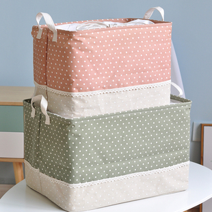 束口棉麻整理收纳箱可折叠桌面布艺收纳筐衣服玩具毛衣内衣收纳盒