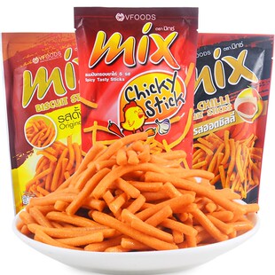 泰国进口零食VFOODS 75g MIX原味香辣鸡味脆脆条虾条香辣薯条30g