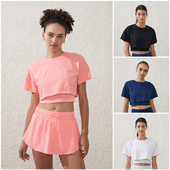 恤上衣假两件套运动训练短袖 外贸原单Con tee 网布分层 tton