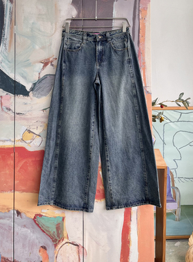 外贸原单Edi美式复古阔腿牛仔裤垂感百搭宽松显瘦直筒长裤D3 2063