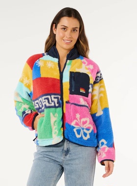 外贸原单Ri*p curl缤纷彩色花朵毛绒拉链保暖外套抓绒卫衣A 2876