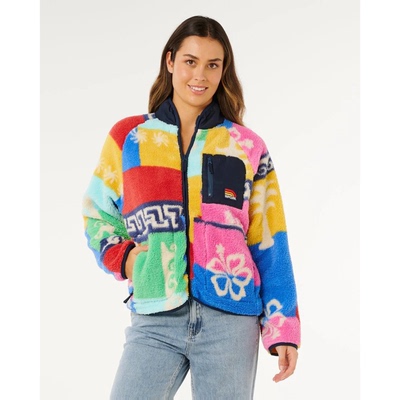 彩色花朵毛绒拉链外套抓绒卫衣