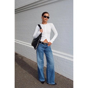 外贸原单PP复古水洗休闲垂感显瘦低腰宽松直筒阔腿牛仔裤 2340