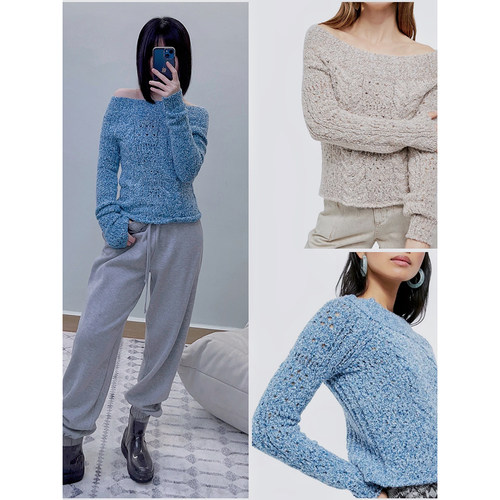 FP鲛花针织斜肩针织毛衣