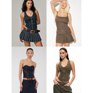 短裙 复古辣妹风显瘦牛仔背心短裤 2336 ness多款 外贸原单Lio