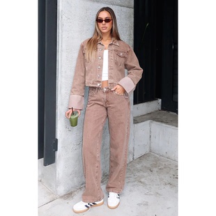 辣 2066 浅褐色水洗长裤 外贸原单WF显瘦低腰直筒宽松阔腿牛仔裤