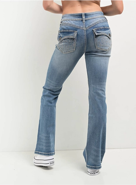 外贸原单Nin*thHallAlyssia刺绣涂鸦复古做旧喇叭牛仔裤C1 2077