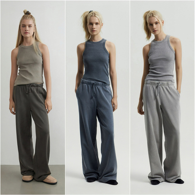 女春夏纯棉洗水做旧直筒长裤