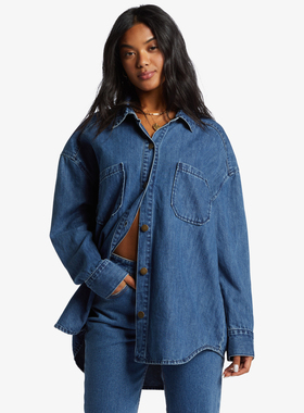 外贸原单Bil*labong上口袋复古休闲宽松翻领牛仔衬衫夹克外套1573