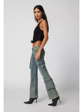 True R大头*佛UO独家Becca 复古低腰喇叭裤显瘦工装牛仔裤 1668