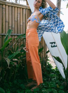 外贸原单Bil*labong Free Fall宽松百搭弹力毛边高腰裤 橙色之吻