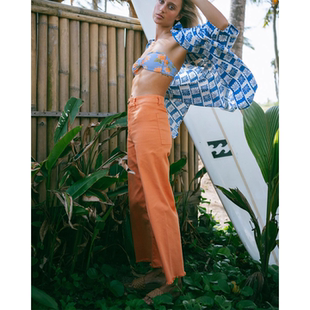 Fall宽松百搭弹力毛边高腰裤 Free 橙色之吻 labong 外贸原单Bil