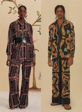 似跟单Far*m波西米亚风慵懒高级感宽松翻领印花褶皱衬衫A4 3330