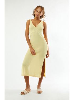 外贸原单Rox*y沙滩风V领优雅修身中长开叉毛衣无袖连衣裙C11 2457