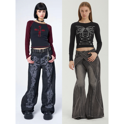 多款直筒宽松阔腿牛仔裤