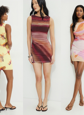 外贸原单Dyn*amite Katia褶饰网眼性感修身显瘦迷你连衣裙 1683