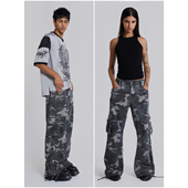 裤 外贸原单Jad 百搭阔腿直筒迷彩工装 London男女同款 洗水灰黑