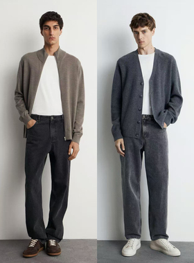 外贸原单LIM*E男款复古水洗做旧休闲直筒宽松锥形牛仔裤 D1 2266