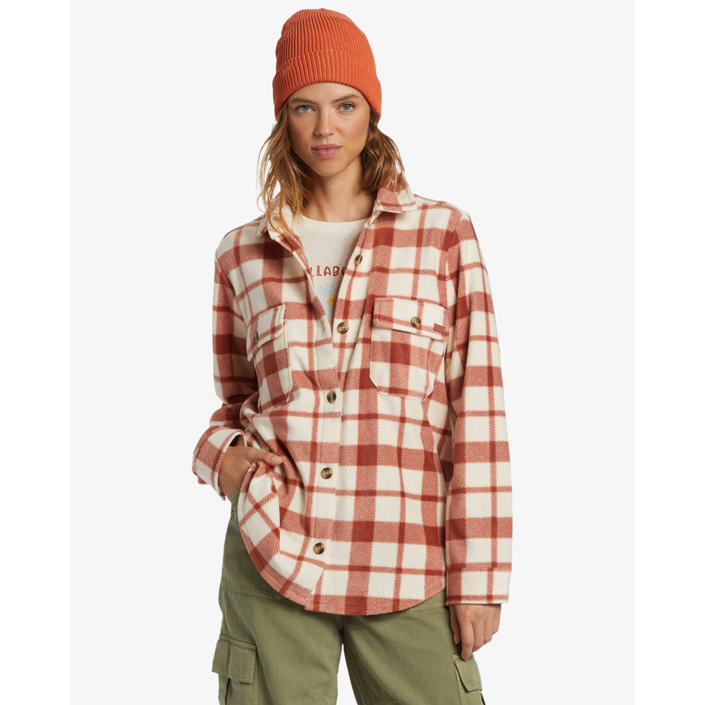 外贸原单Bil*labong暖棕橙调格子工装抓绒休闲衬衫式外套 B6 1900,女装/女士精品,卫衣/绒衫,淘宝优惠券,粉丝福利购,淘宝优惠卷