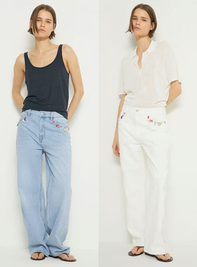 外贸原单LIM*E海底世界休闲宽松百搭高腰显瘦阔腿牛仔裤 C7 2244