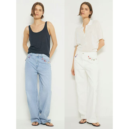 宽松版型直筒高腰牛仔裤