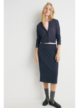 俄罗斯lim出口外贸慵懒感气质简约轻薄蓝色开衫长袖两件套C1 2452