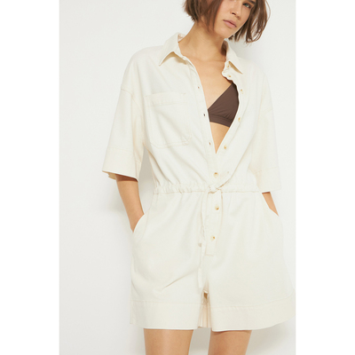 莱赛尔抽绳牛仔布连体裤