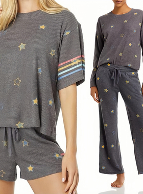 外贸原单PJS*alvage弹力柔软舒适长袖睡衣睡裤套装灰色星星1499