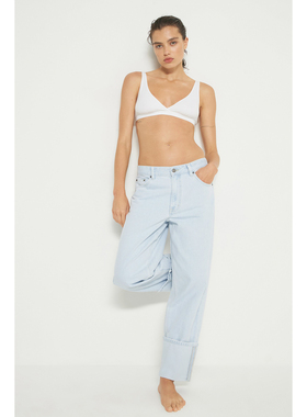 外贸原单LIM*E设计感复古休闲翻折裤脚直筒宽松高腰牛仔裤C9 2257