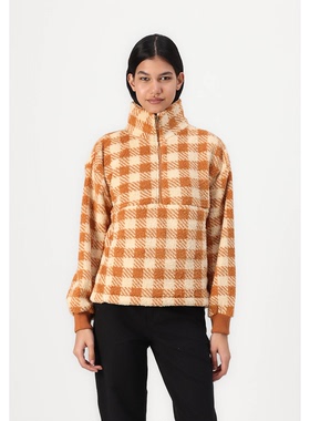 外贸原单Bil*labong橙米格子半拉链摇粒绒泰迪熊羊羔绒C10 1935