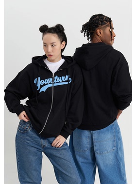 外贸原单You*r trun 男女同款蓝色字母卫衣连帽拉链运动开衫 1664