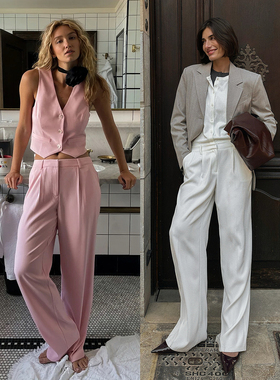 外贸原单NA-K*D高腰轻薄弹力西装裤宽松垂感通勤休闲阔腿裤1463C2