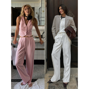 宽松垂感通勤休闲阔腿裤 外贸原单NA 裤 D高腰轻薄弹力西装 1463C2