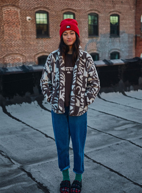 外贸原单Qui*ksilver复古印花休闲纽扣保暖摇粒绒夹克外套 1844