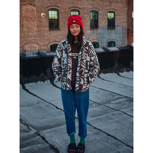 外贸原单Qui 1844 ksilver复古印花休闲纽扣保暖摇粒绒夹克外套