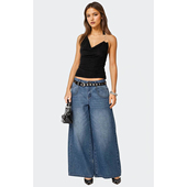 外贸原单Edi美式 复古水洗低腰百搭显瘦垂感超阔腿宽松牛仔裤 2101