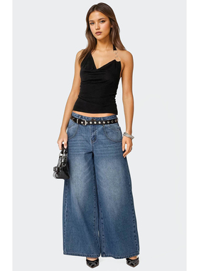 外贸原单Edi美式复古水洗低腰百搭显瘦垂感超阔腿宽松牛仔裤 2101