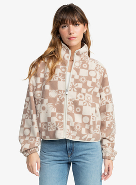 外贸原单Bil*labong暖茶格纹拉链抓绒短外套摇粒绒羊羔绒D8 1930