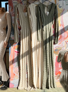 外贸原单RUV*E SEYU连衣裤超长裤镂空针织弹力塑形长袖连体阔腿裤