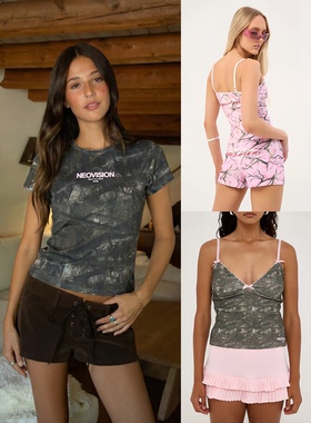 外贸原单Neo*vision迷彩系列印花短袖T恤吊带辣妹修身上衣 3296