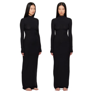 S型罗纹弹力柔软纯欲性感连衣裙 黑色高领经典 1926 卡戴珊Ski