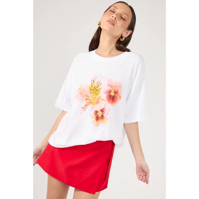 花朵圆领纯棉宽松短袖T恤