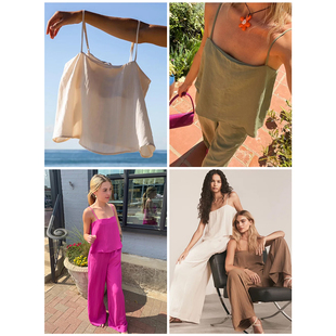 外贸原单ZS Annie亚麻吊带背心多色轻薄凉爽上衣打底内搭东南亚风