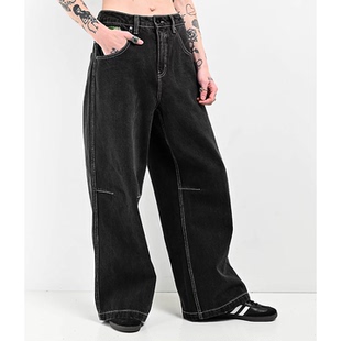 高腰对比色车缝线宽松阔腿牛仔裤 2186 yre男女同款 外贸原单Emp