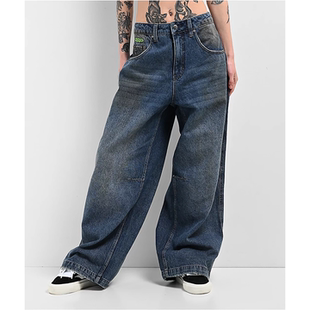 蓝汽油裁线超宽松阔腿牛仔裤 外贸原单Emp yre男女同款 经典 2176