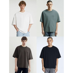 口袋棉质圆领T恤A14 3842 露营复古基础款 俄罗斯lim出口外贸男款