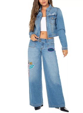 外贸原单Von D*utch会飞的眼睛低腰阔腿牛仔裤千禧叛逆风B 2746