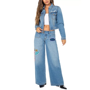 外贸原单Von D*utch会飞的眼睛低腰阔腿牛仔裤千禧叛逆风B 2746