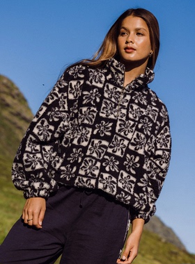 外贸原单Bil*labong黑白花格半拉链摇粒绒泰迪熊羊羔绒B2 1940