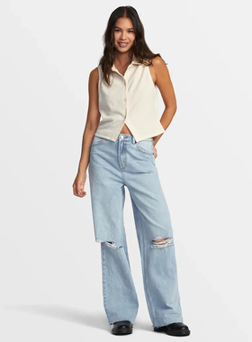 外贸原单RVC*A COCO美式复古水洗破洞宽松显瘦直筒阔腿牛仔裤1304